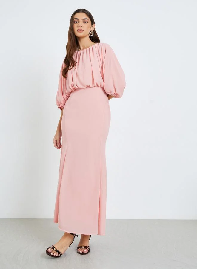 Styli Women Peach Blouson Mermaid Hem Maxi Dress